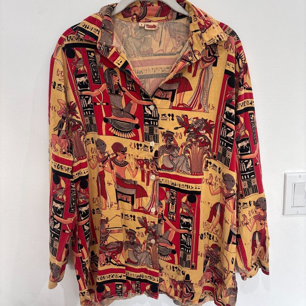 Tianello Egyptian Print Blouse Women’s Small Boho Artisan Top